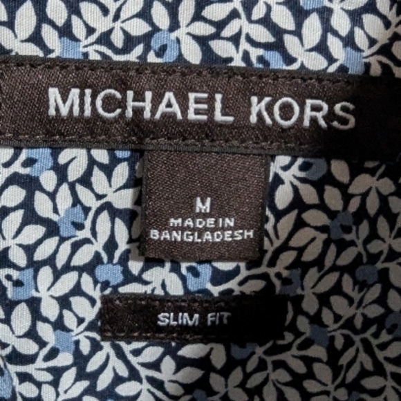 Michael Kors men long sleeve button down shirt blue floral top M slim fit m-001 - Picture 4 of 5
